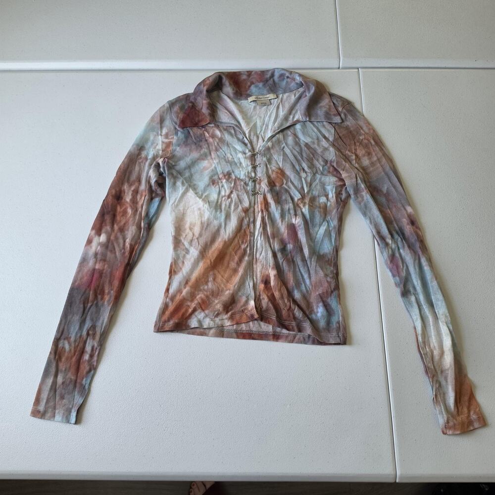 Paloma Wool Blouse Womens Small Multicolor Abstract Hook Eye Jersey Long Sleeve